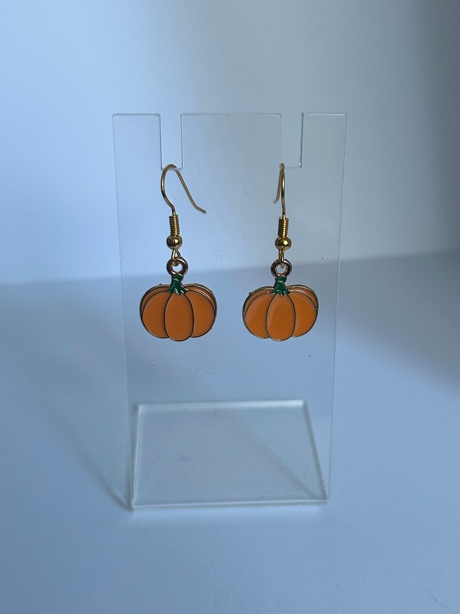 Orange pumpkin flat back dangly earrings 