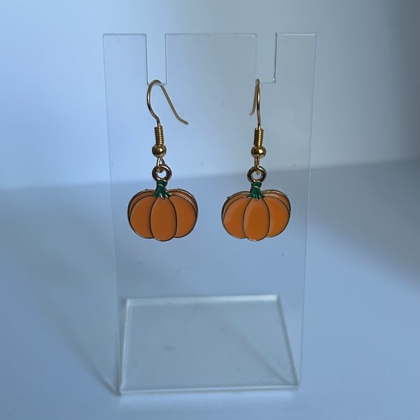 Orange pumpkin flat back dangly earrings 