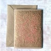 Hand-Inked Embossed Botanical Card – Gold on Rose, Blank Card with Envelope