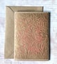 Hand-Inked Embossed Botanical Card – Gold on Rose, Blank Card with Envelope