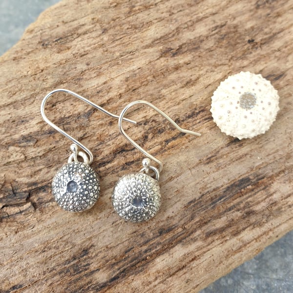 Silver sea urchin earrings