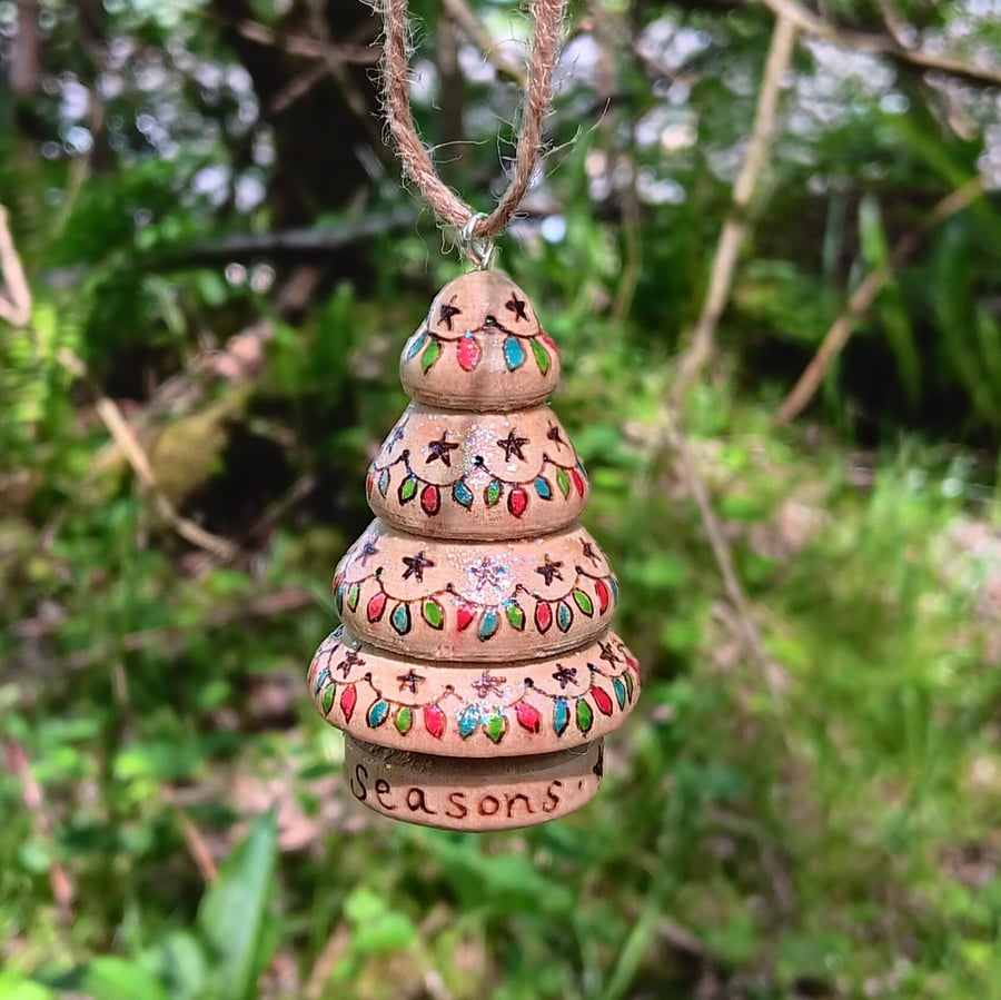 Pyrography Tree Decoration- Xmas Lights 