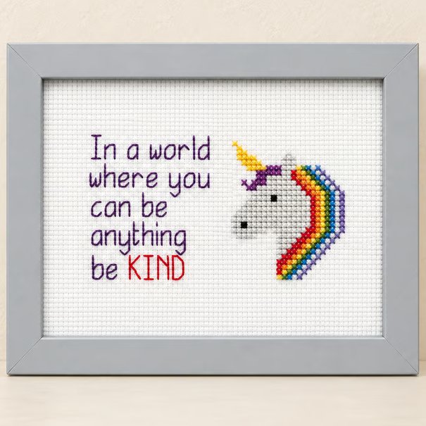 Be Kind Unicorn Cross Stitch – Handmade Framed Inspirational Gift 