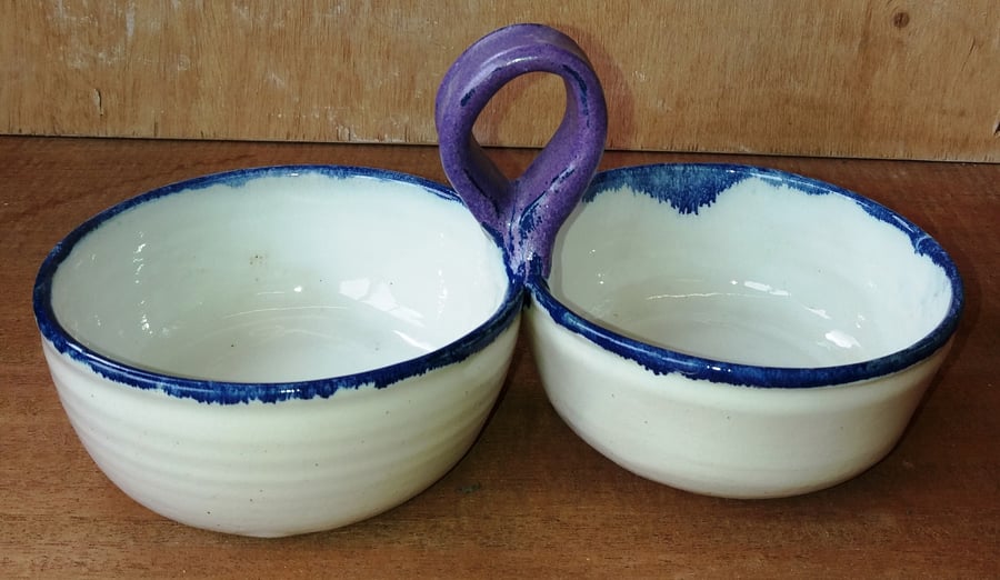 Beautiful, practical ceramic double bowl 'nibbles' dishes.