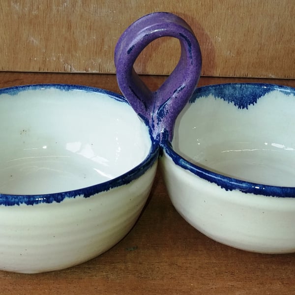 Beautiful, practical ceramic double bowl 'nibbles' dishes.