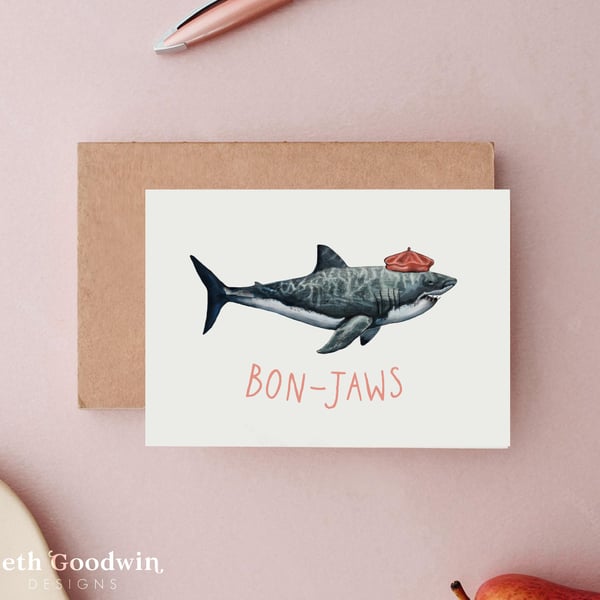 Funny Shark Card - Shark Birthday Card, Bon-Jaws Card, Greetings Cards