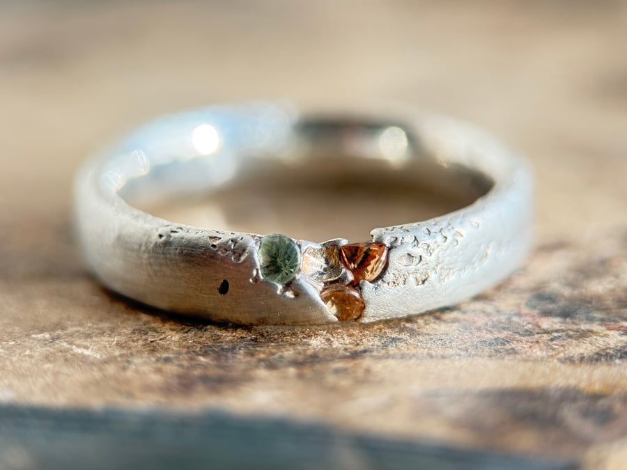 Sterling Silver Sand Cast Sapphire Ring Band