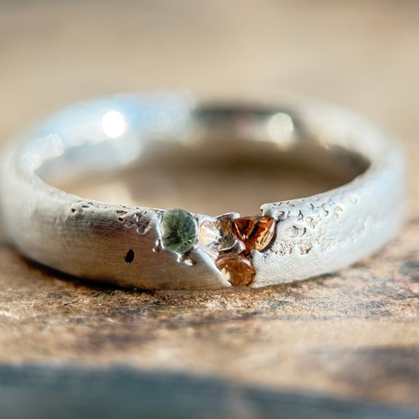 Sterling Silver Sand Cast Sapphire Ring Band