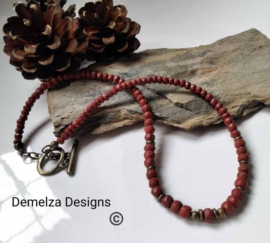  Red Jasper Men's Copper Tone Necklace 