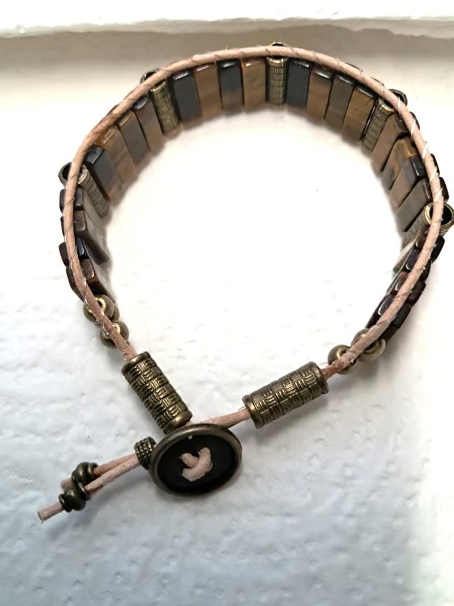 Leather Jasper Wrap Tube Bracelet 