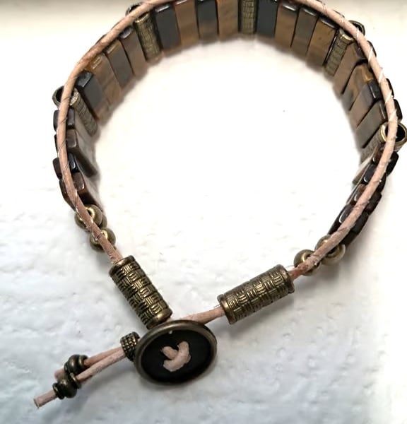 Leather Jasper Wrap Tube Bracelet 