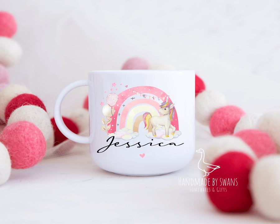 Childs Unicorn mug, Polymer unbreakable cup, girls unicorn cup, pink unicorn cup