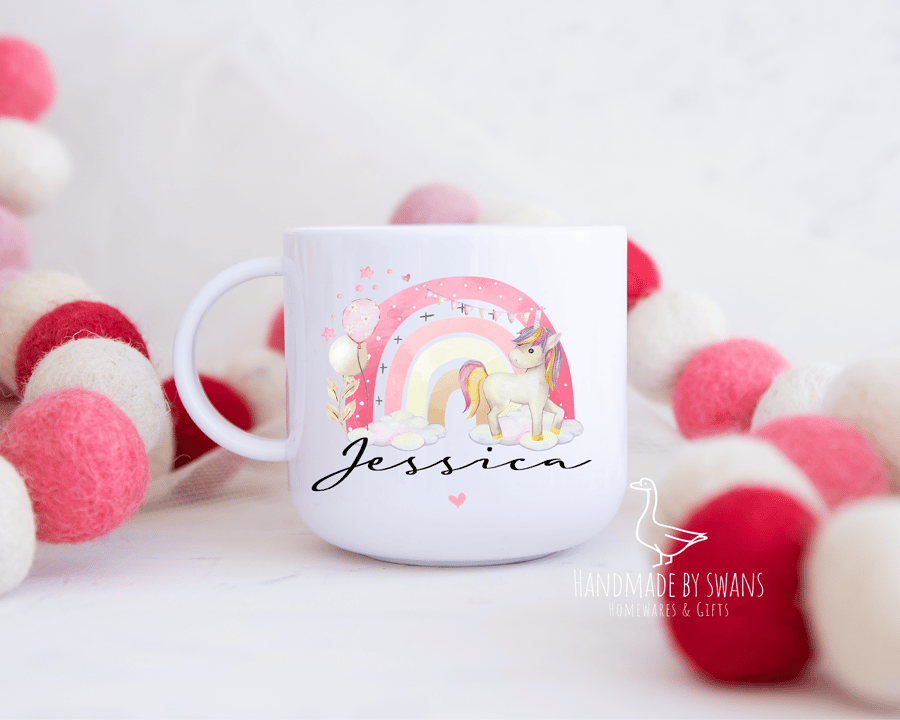Childs Unicorn mug, Polymer unbreakable cup, girls unicorn cup, pink unicorn cup