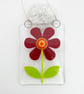 Fused Glass Retro Burgundy Flower Hanging - Handmade Glass Suncatcher - Image 1