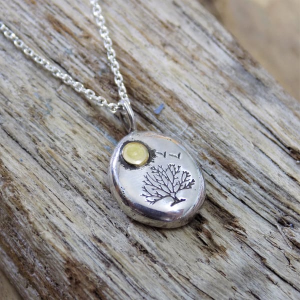 Sterling silver and brass 'Mighty oak' pendant 