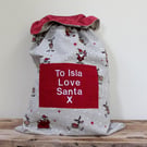 Santa & Reindeer Fabric Personalised Christmas Sack