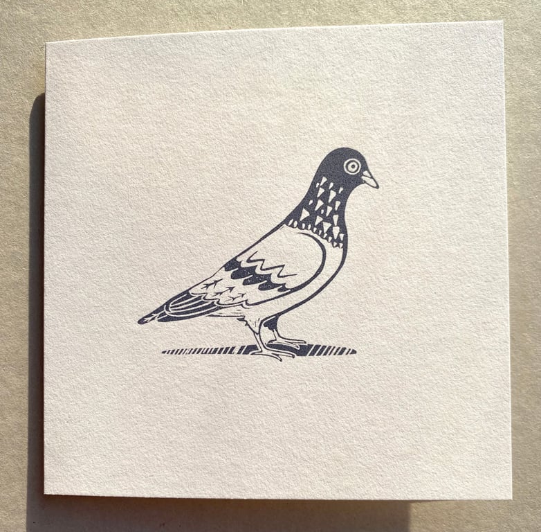 Hand Printed Pigeon Card by Theodore Roberts