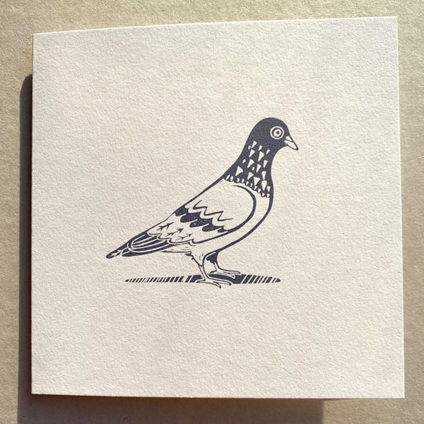 Hand Printed Pigeon Card by Theodore Roberts