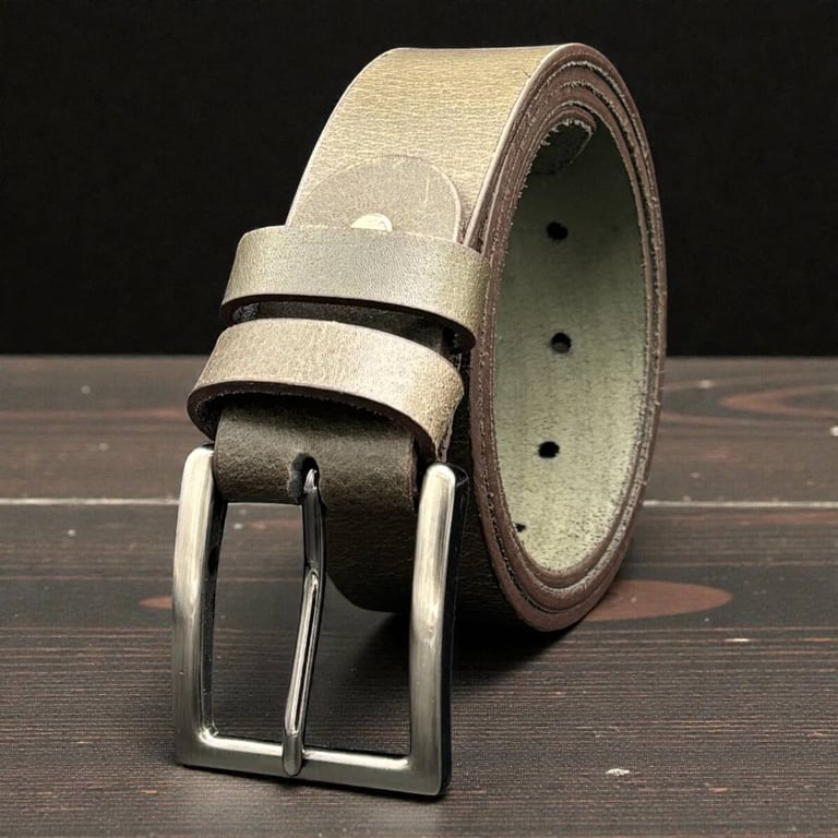 Dark Green Leather Belt with Silver Buckle