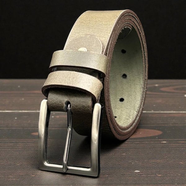 Dark Green Leather Belt with Silver Buckle