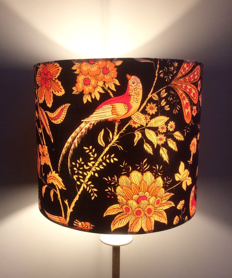  Black Oriental style Jonelle Spice Island BIRD VIntage fabric Lampshade