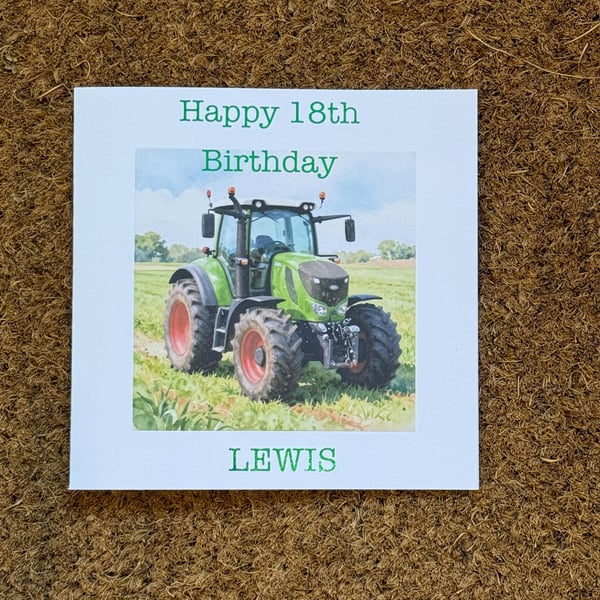 Green Tractor Birthday Card - Modern Watercolour Style - Personal Foil Message