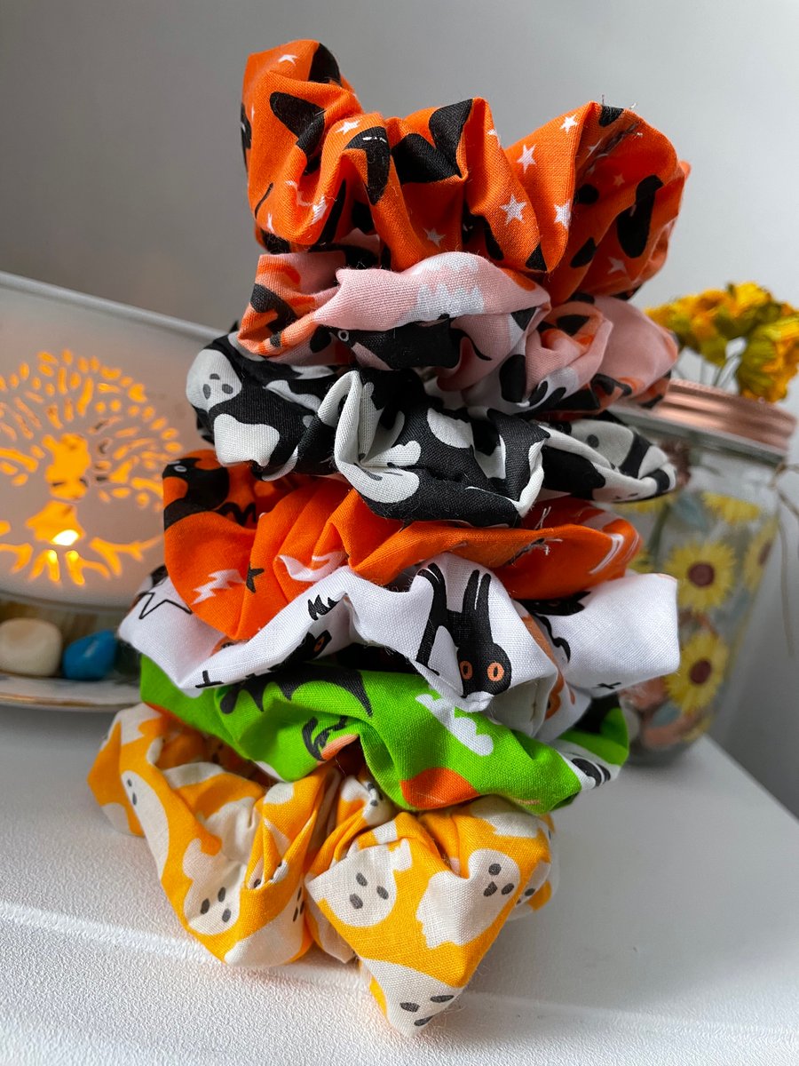 Set of 7 handmade Halloween themed scrunchies hair bands