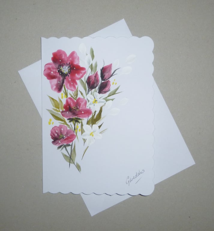 original art hand painted floral greetings card ( ref FA 353 B1 )