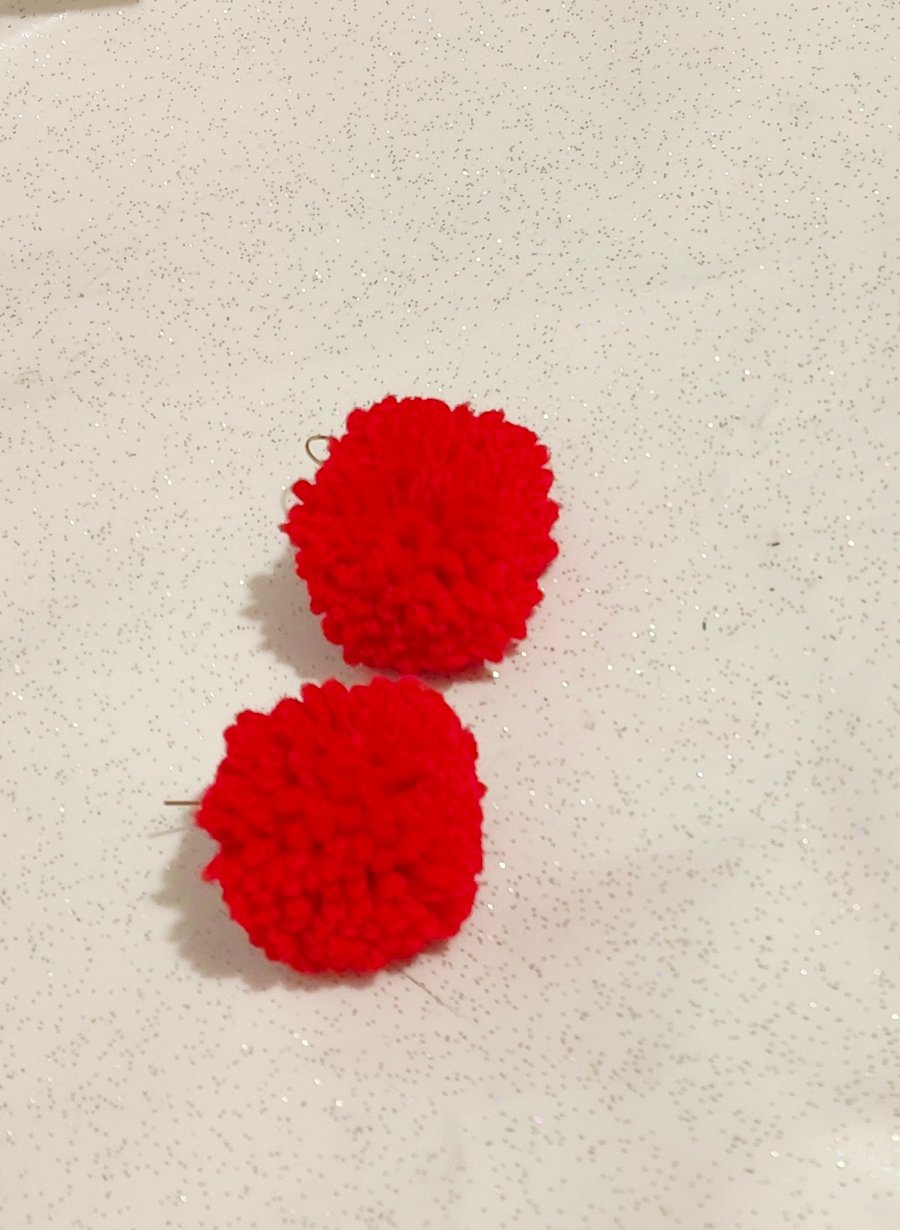 Red square Pom Pom earrings