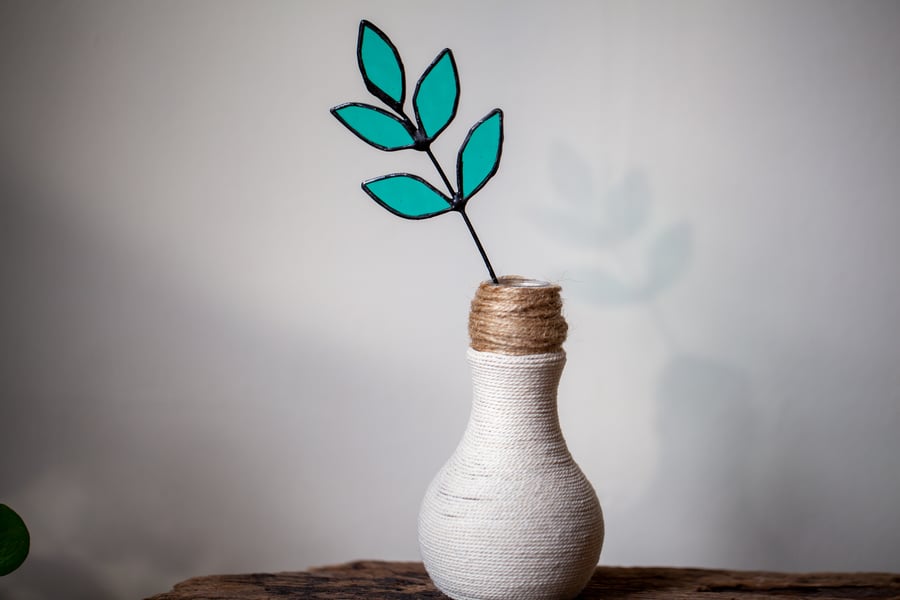 Stained Glass Leaf Suncatcher Vase Decor or Plant Pot Stake
