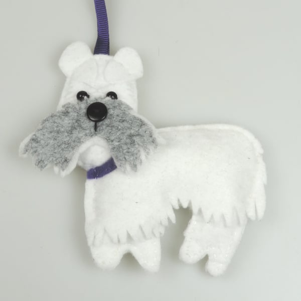 Handmade Felt White Grey Schnauzer Dog Folksy