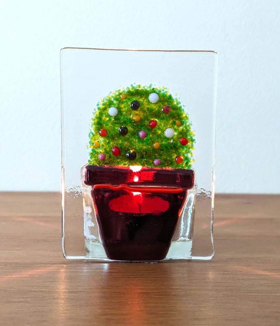 Fused Glass Flower plant pot Tea-light Holder Gift