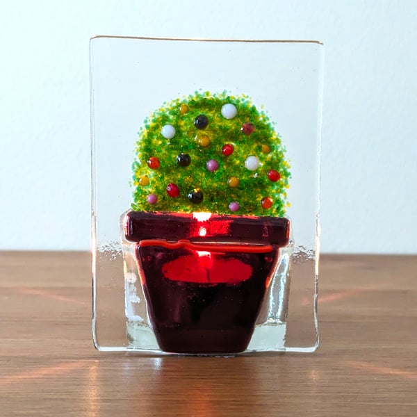 Fused Glass Flower plant pot Tea-light Holder Gift