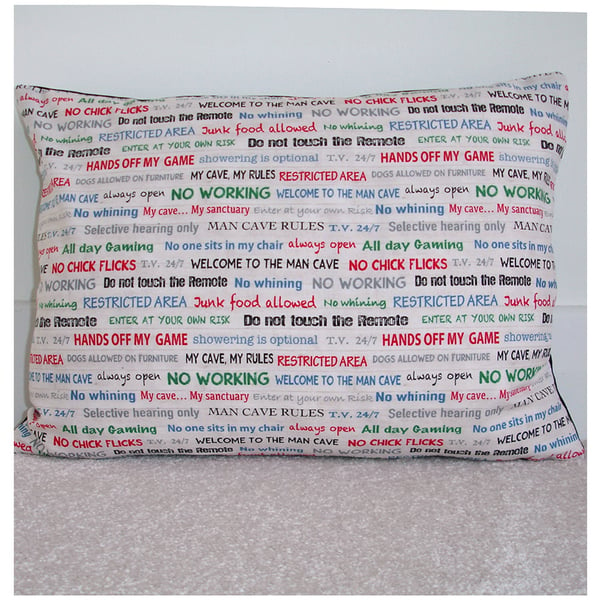 Man Cave Cushion Cover House Rules Zipped Oblong Bolster Case 16" x 12"