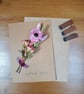 Dried Flower Greeting Card. Love You Card. Handmade - Pink Roses
