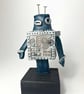 Handbuilt Ceramic Robot Figurine: Turquoise & Silver 'Wobot' - Image 1