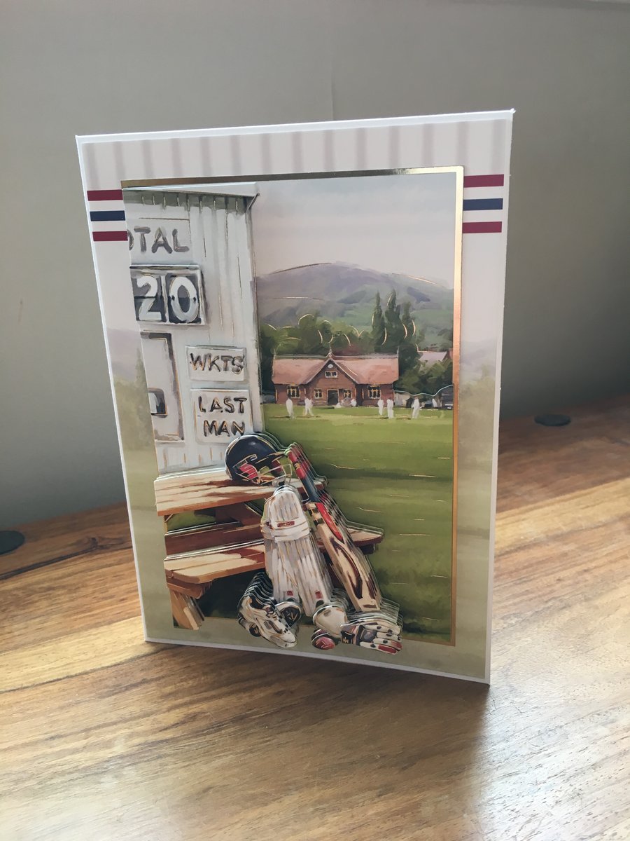 Handmade 3D Cricket Birthday Card - Decoupage - Blank Inside
