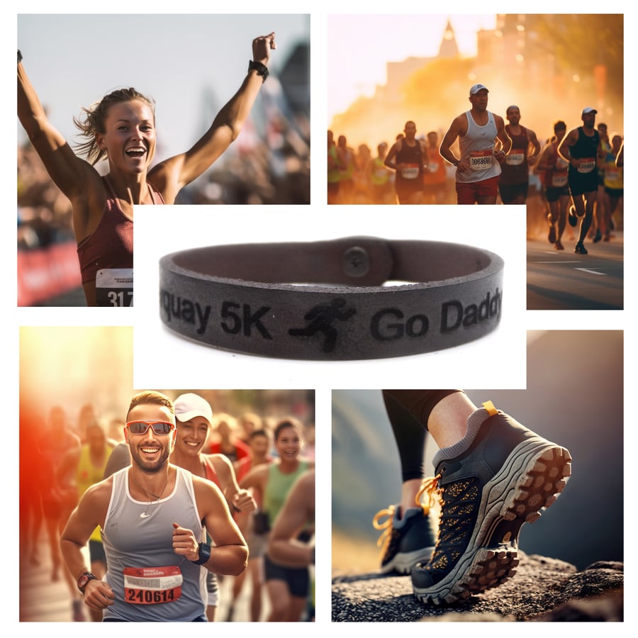 5K Runners Bracelet - Leather - Personalised - Choice of Colours - Adjustable