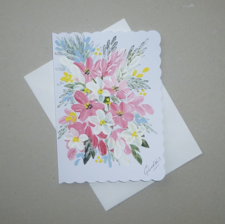 original art hand painted floral card ( ref FA 304 D3 )