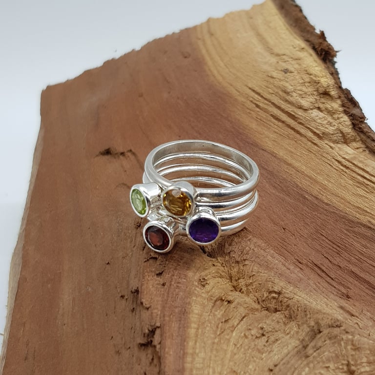 Peridot Amethyst Garnet Citrine Sterling Silver Stacker Ring