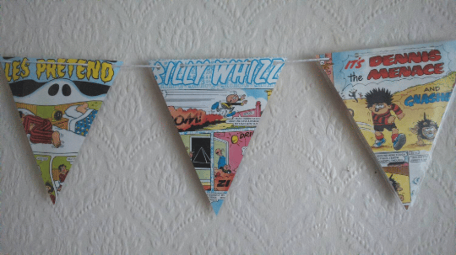 Laminated comic book bunting for children's bedroom or parties. 