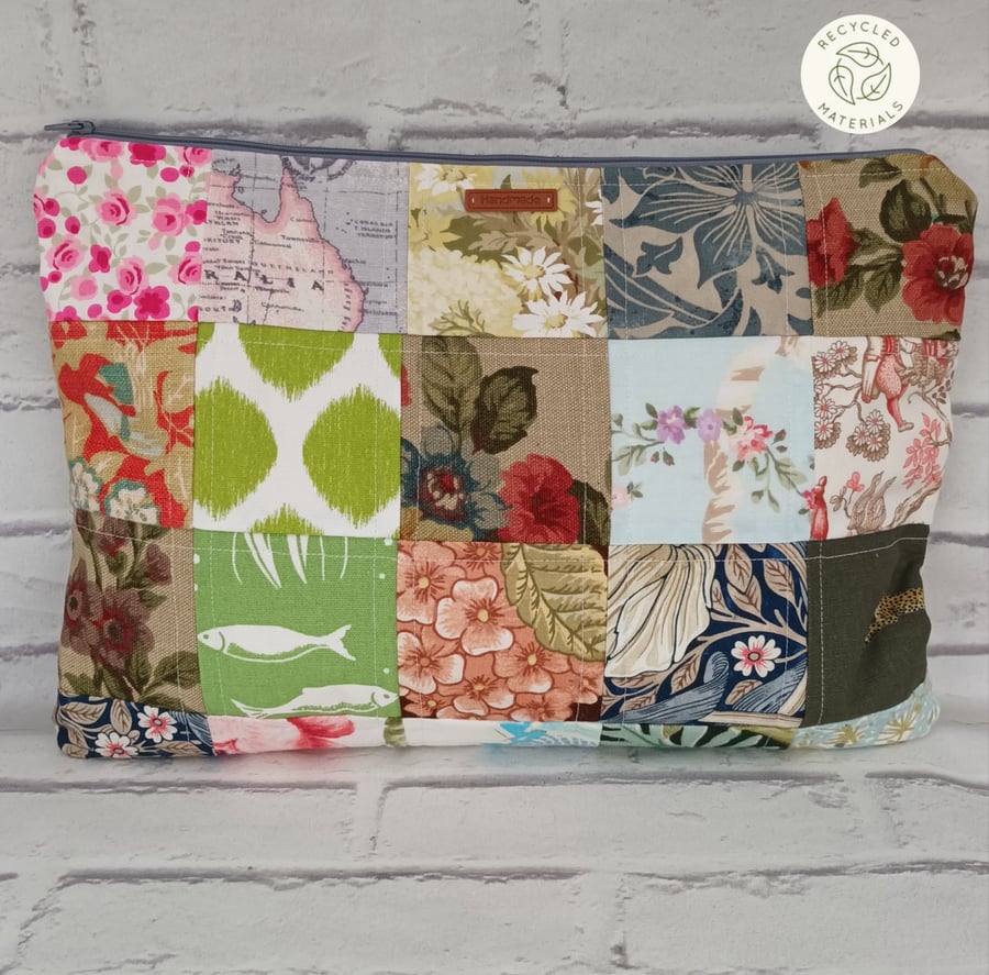 Laptop sleeve, zipper pouch, patchwork tablet pouch, scrappy range zipper pouch