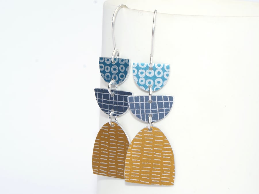 Mustard, grey and navy dangle earrings