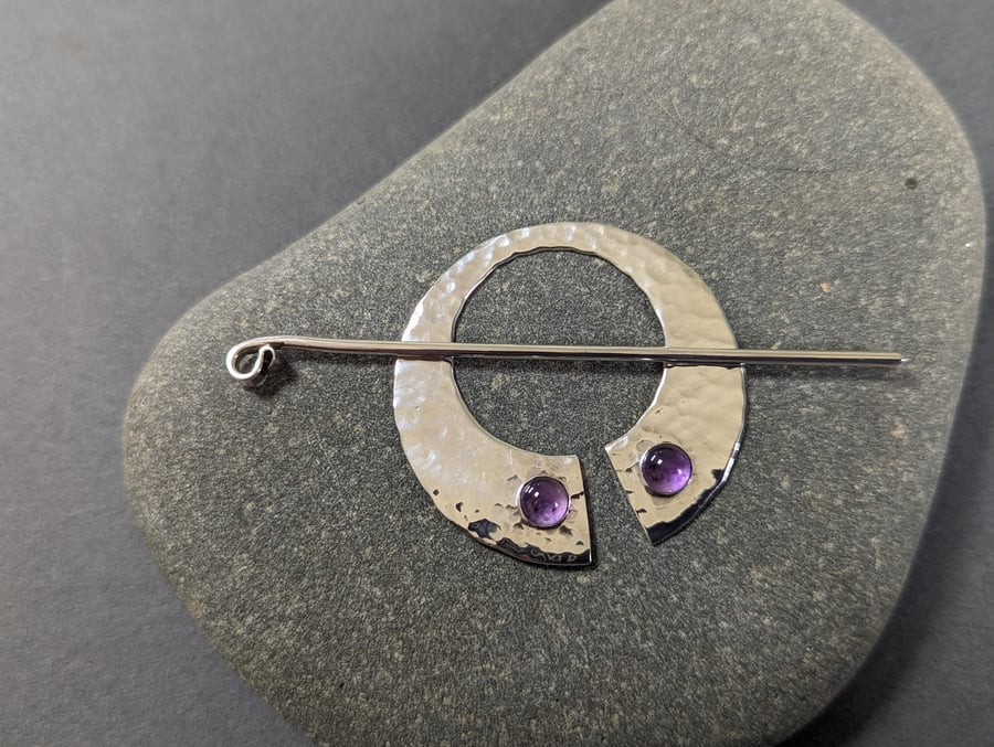 Shawl Pin Sterling Silver and Amethysts