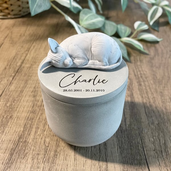 Small personalised concrete sphynx cat urn