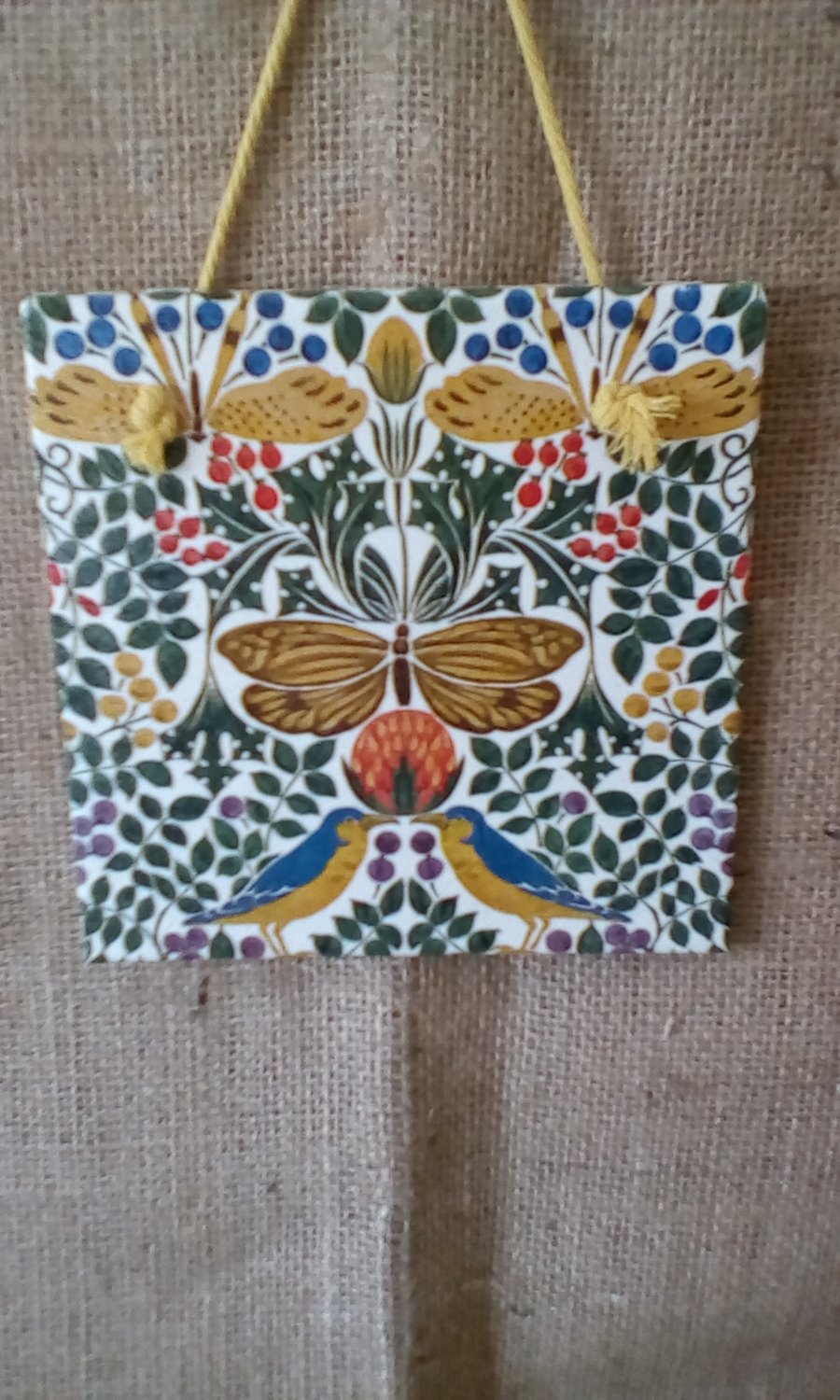 William Morris Design Has been used to Decoupage This 15cm Wall Tile