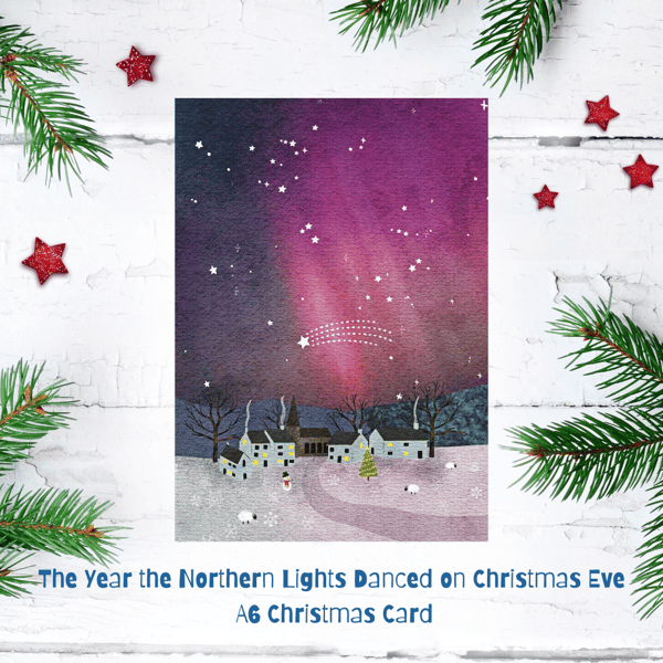 Northern Lights Christmas Card Pack of Four (4) -  Free P&P