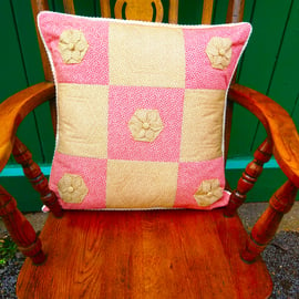 Cushion Cover Large in Red and Beige Cotton fabric 50cm x 50cm