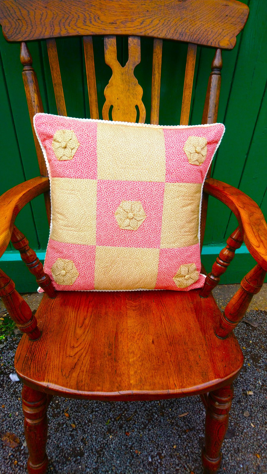 Cushion Cover Large in Red and Beige Cotton fabric 50cm x 50cm