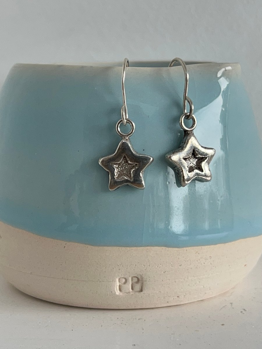 Little Star Earrings -  fine silver with sterling silver earwires